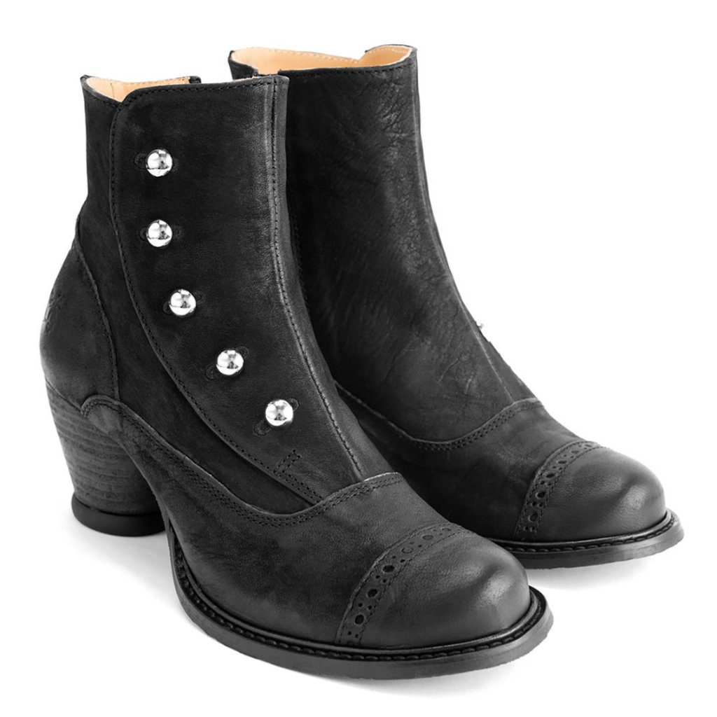 New John Fluevog Black Button-Front Ankle Booties With Dust Bag And Box